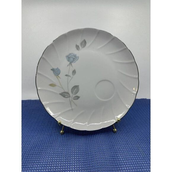 Jonas Roberts #542 Blue Tea Rose Round Snack Plates W/ Cups 8 Piece Set 9" - Picture 3 of 16